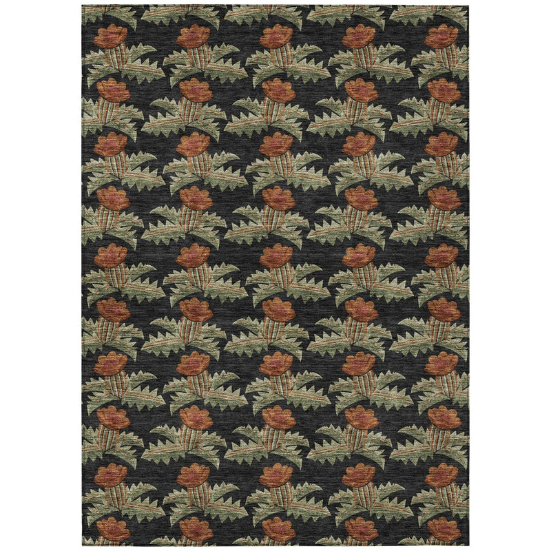 3' X 5' Black And Green Floral Washable Indoor Outdoor Area Rug Homeroots Outdoor