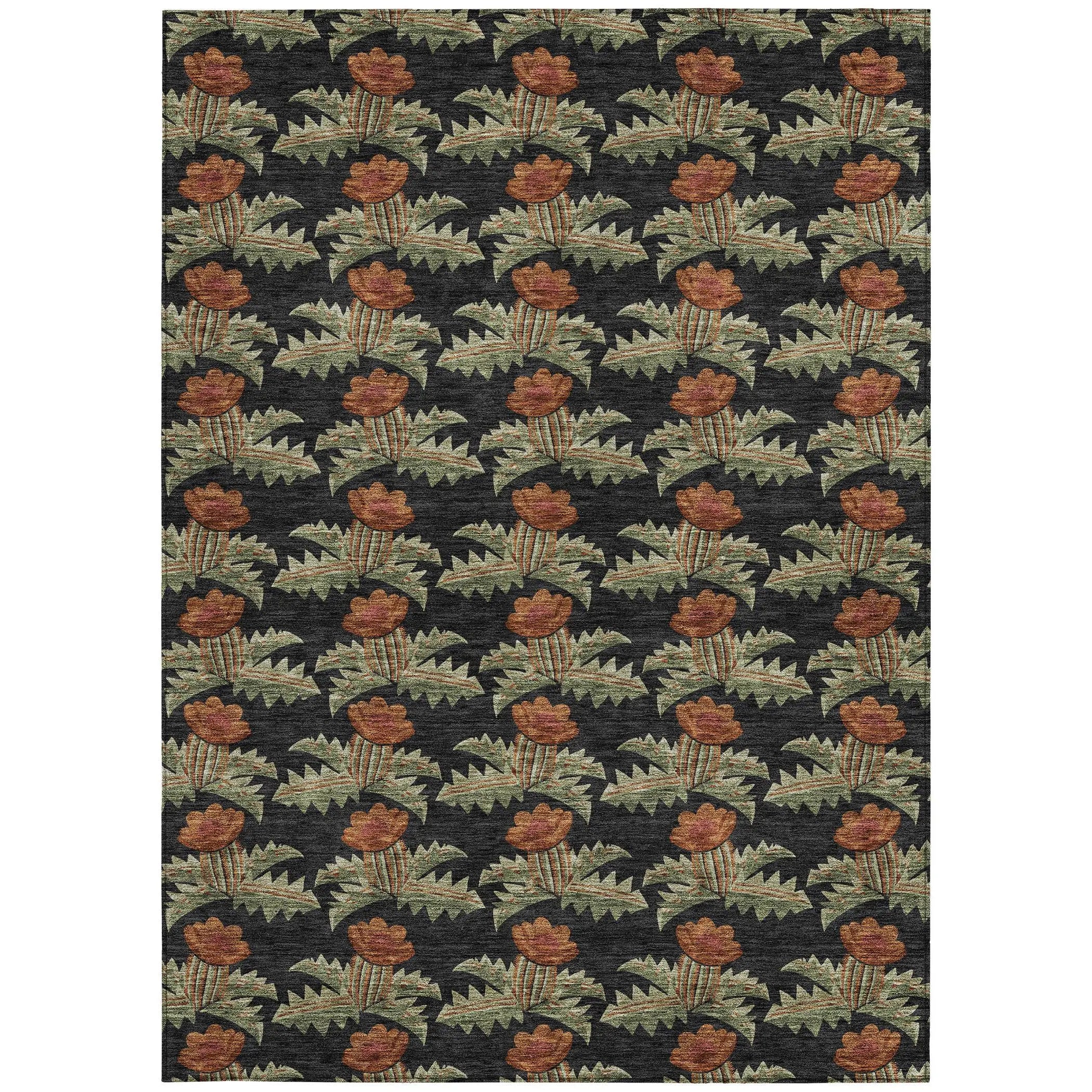 3' X 5' Black And Green Floral Washable Indoor Outdoor Area Rug Homeroots Outdoor