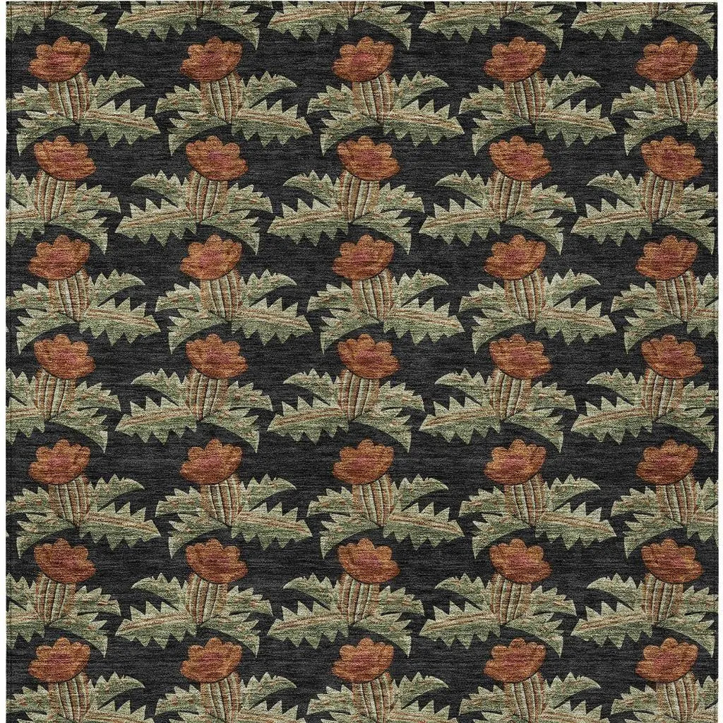 3' X 5' Black And Green Floral Washable Indoor Outdoor Area Rug Homeroots Outdoor