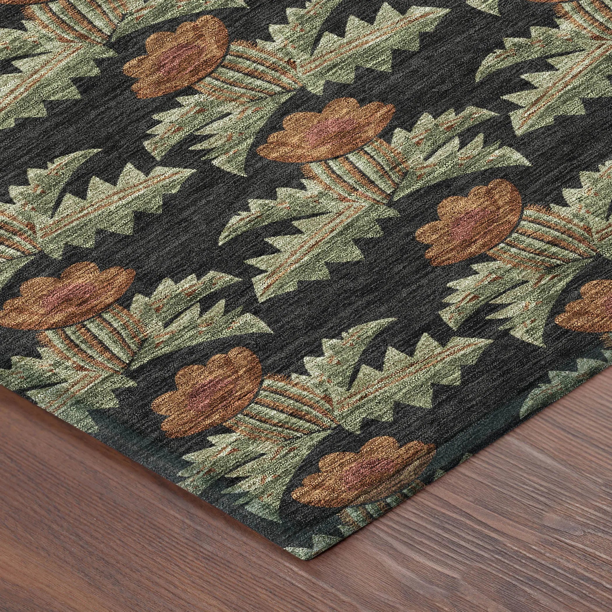 3' X 5' Black And Green Floral Washable Indoor Outdoor Area Rug Homeroots Outdoor