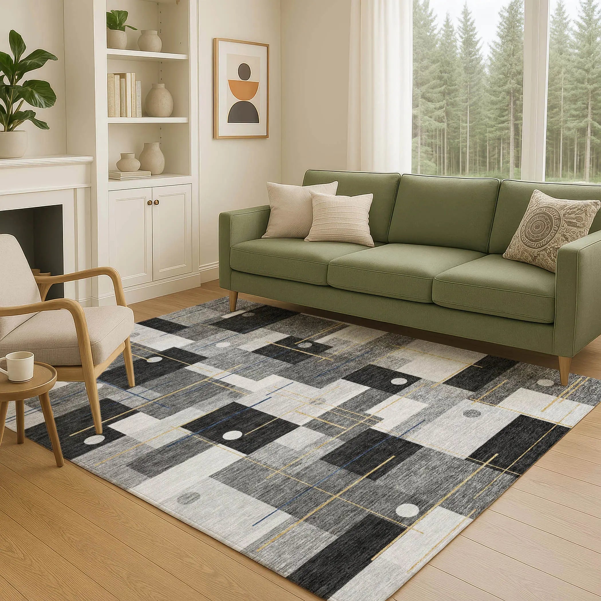 3' X 5' Black And Green Geometric Washable Indoor Outdoor Area Rug Homeroots Outdoor