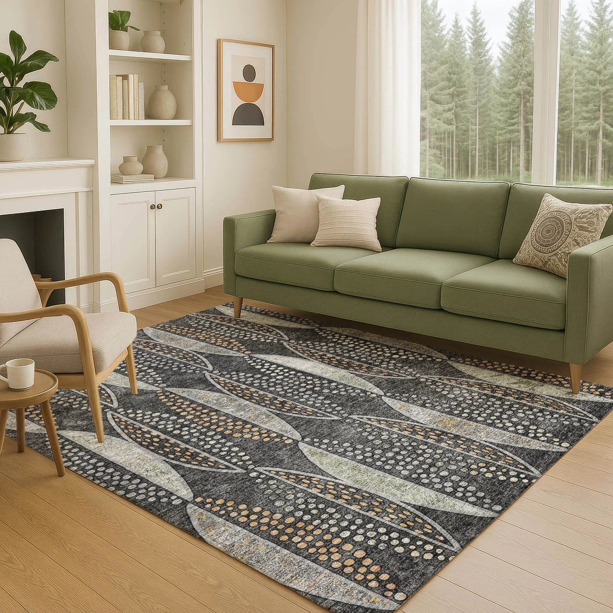 3' X 5' Black And Green Geometric Washable Indoor Outdoor Area Rug Homeroots Outdoor