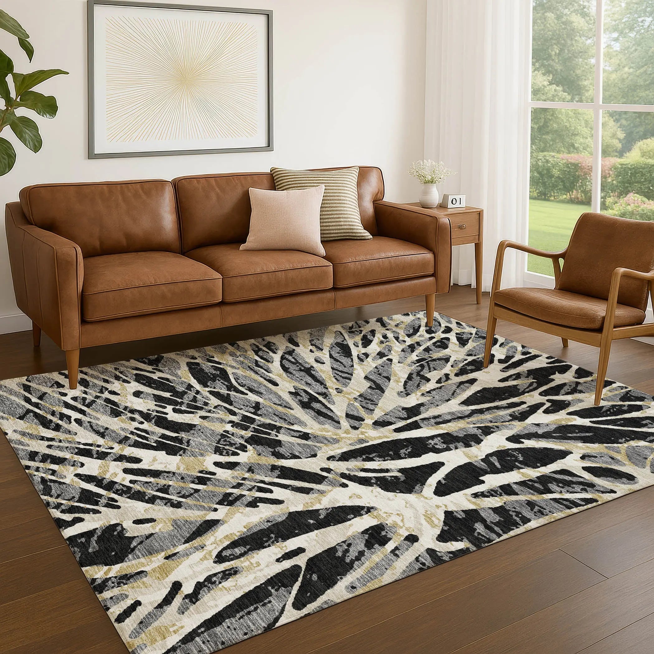 3' X 5' Black And Ivory Abstract Washable Indoor Outdoor Area Rug Homeroots Outdoor