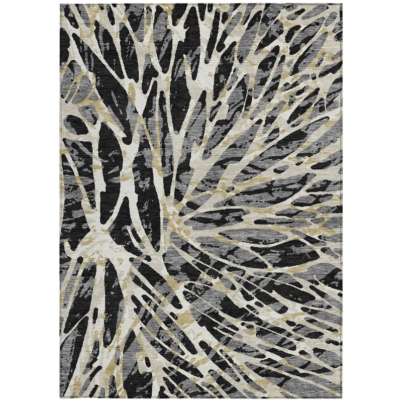 3' X 5' Black And Ivory Abstract Washable Indoor Outdoor Area Rug Homeroots Outdoor