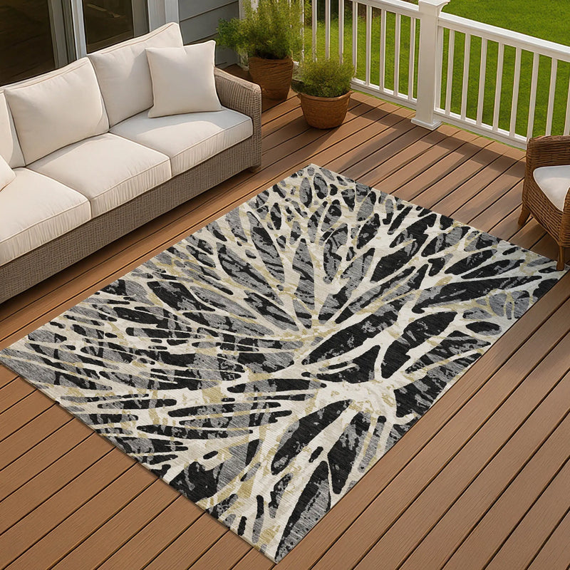 3' X 5' Black And Ivory Abstract Washable Indoor Outdoor Area Rug Homeroots Outdoor