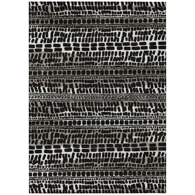 3' X 5' Black And Ivory Abstract Washable Indoor Outdoor Area Rug Homeroots Outdoor