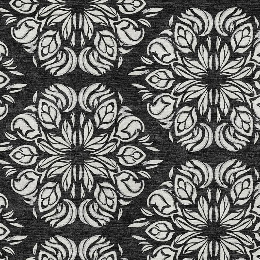 3' X 5' Black And Ivory Damask Washable Indoor Outdoor Area Rug Homeroots Outdoor