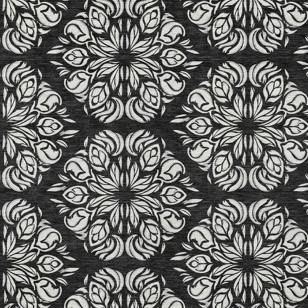 3' X 5' Black And Ivory Damask Washable Indoor Outdoor Area Rug Homeroots Outdoor