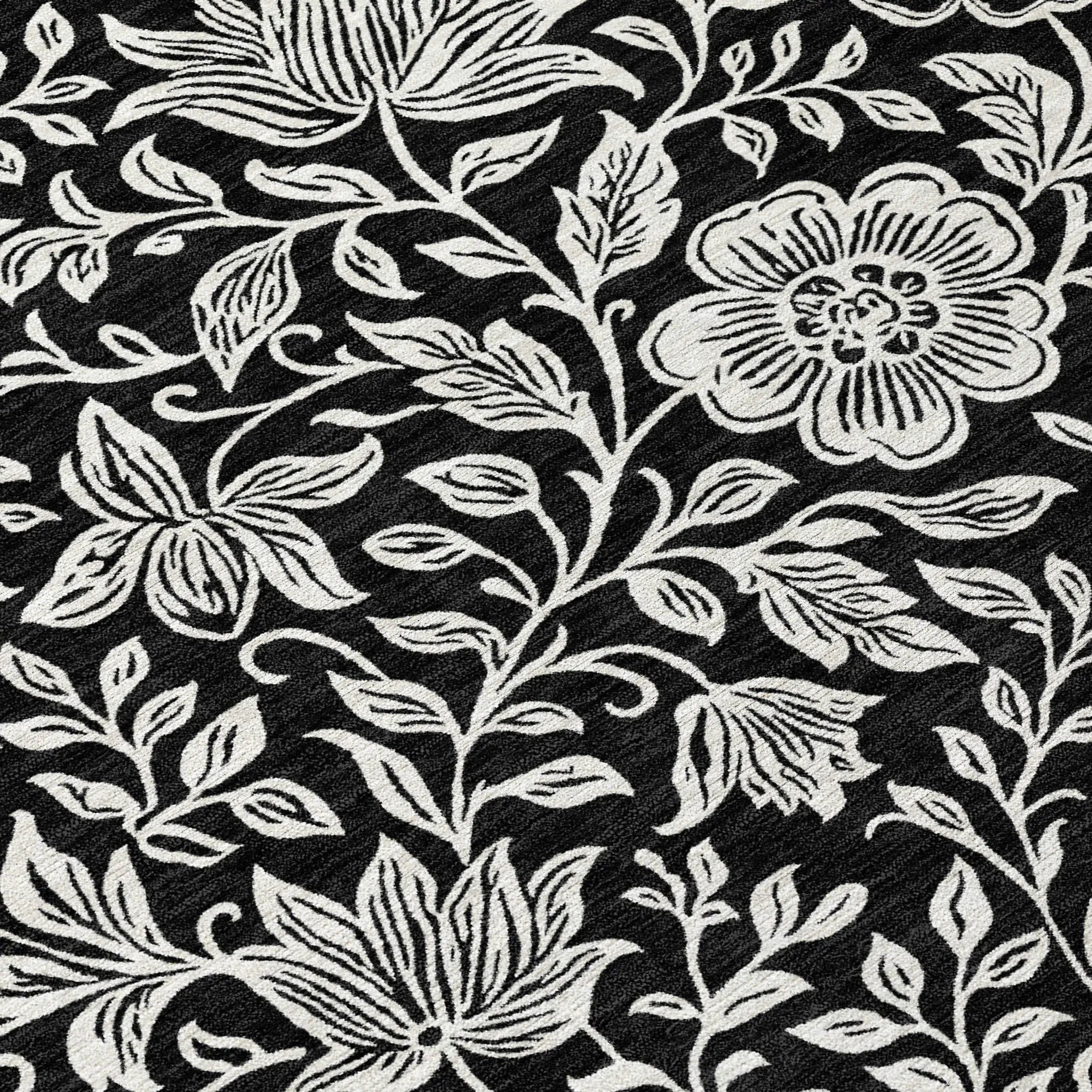 3' X 5' Black And Ivory Floral Washable Indoor Outdoor Area Rug Homeroots Outdoor