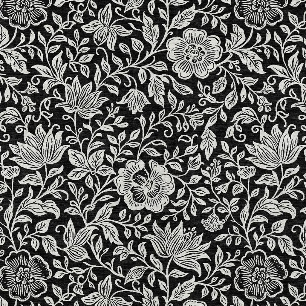 3' X 5' Black And Ivory Floral Washable Indoor Outdoor Area Rug Homeroots Outdoor