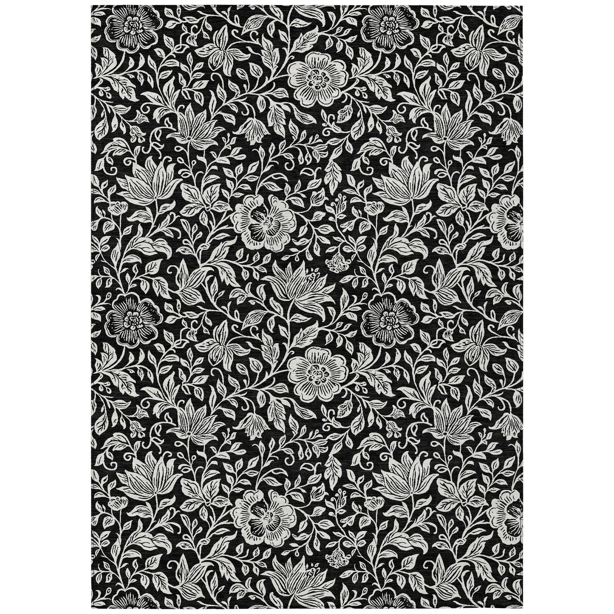 3' X 5' Black And Ivory Floral Washable Indoor Outdoor Area Rug Homeroots Outdoor