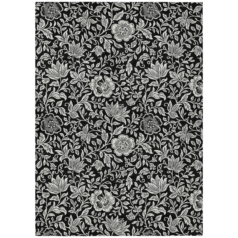 3' X 5' Black And Ivory Floral Washable Indoor Outdoor Area Rug Homeroots Outdoor
