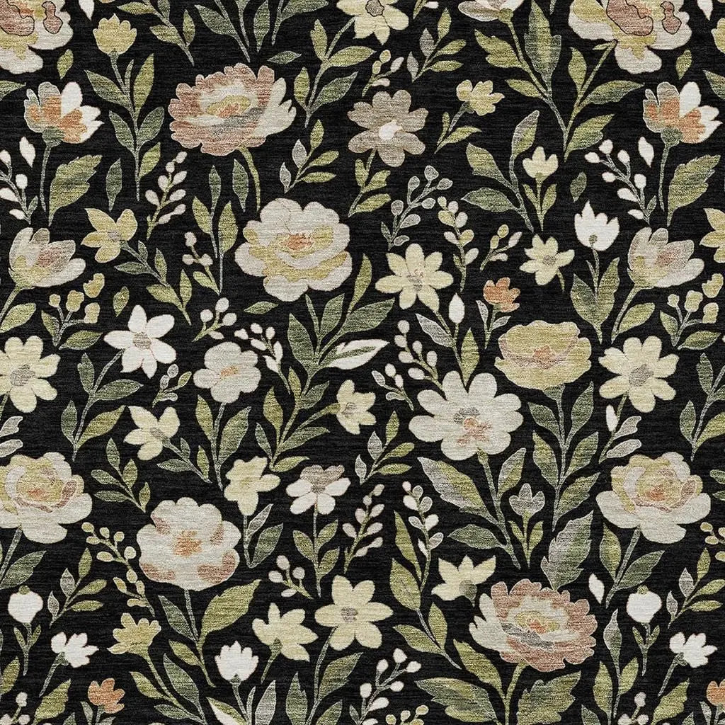 3' X 5' Black And Ivory Floral Washable Indoor Outdoor Area Rug Homeroots Outdoor