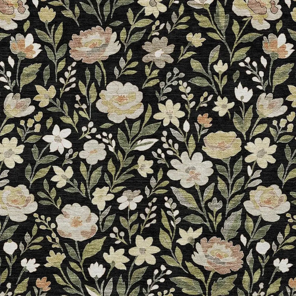 3' X 5' Black And Ivory Floral Washable Indoor Outdoor Area Rug Homeroots Outdoor
