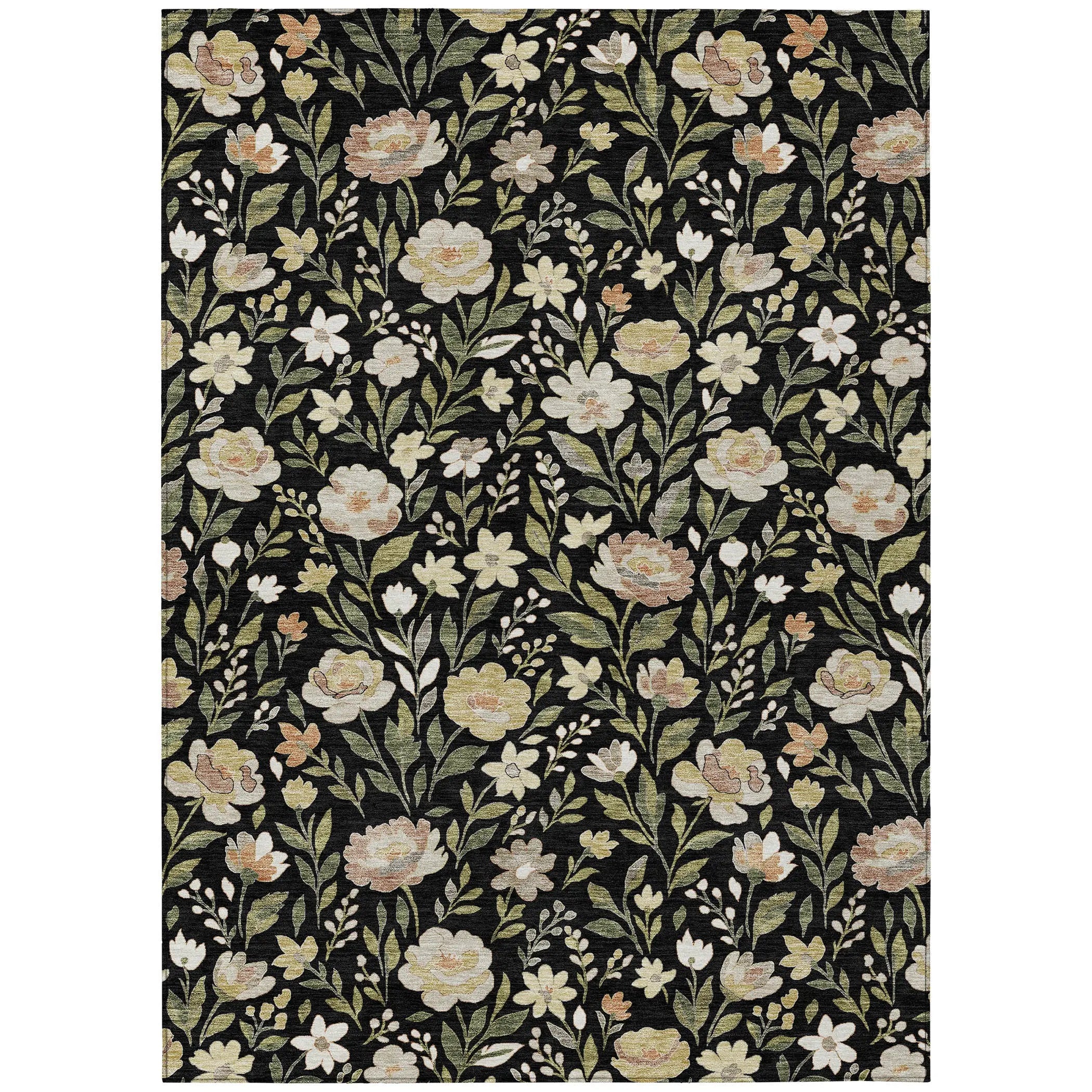 3' X 5' Black And Ivory Floral Washable Indoor Outdoor Area Rug Homeroots Outdoor