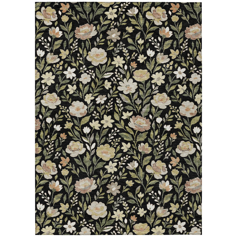 3' X 5' Black And Ivory Floral Washable Indoor Outdoor Area Rug Homeroots Outdoor