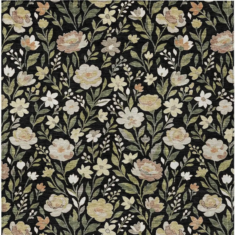 3' X 5' Black And Ivory Floral Washable Indoor Outdoor Area Rug Homeroots Outdoor