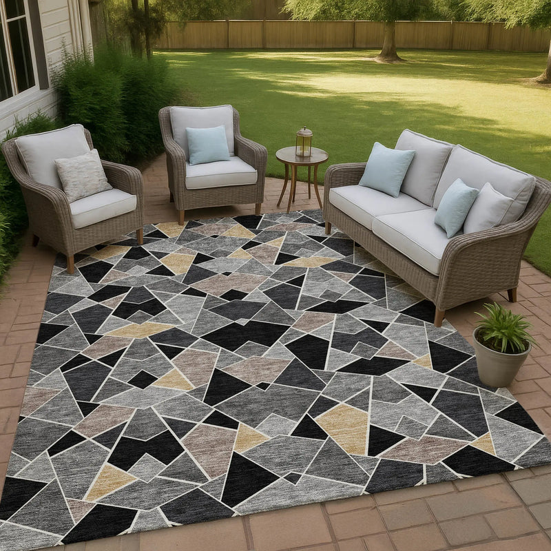 3' X 5' Black And Ivory Geometric Washable Indoor Outdoor Area Rug Homeroots Outdoor