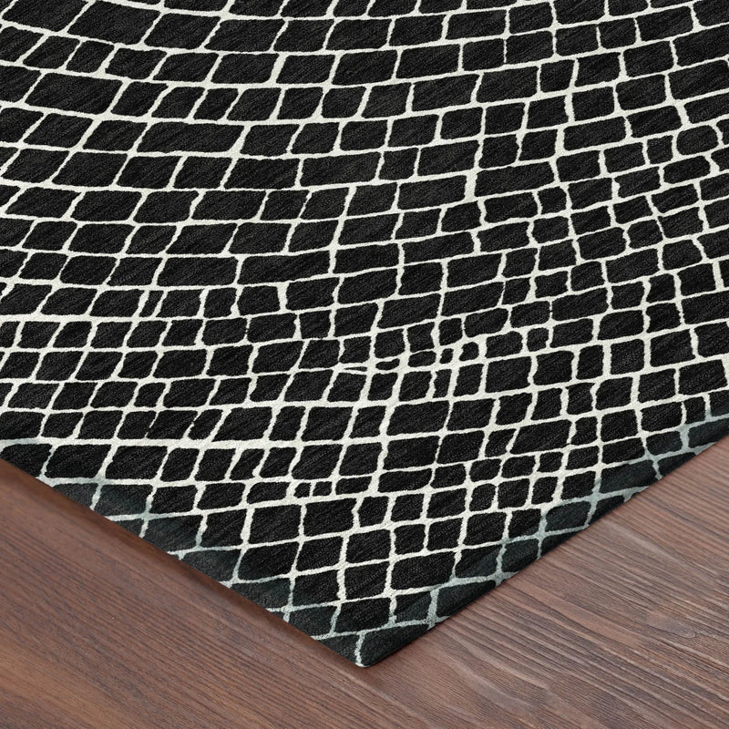 3' X 5' Black And Ivory Geometric Washable Indoor Outdoor Area Rug Homeroots Outdoor