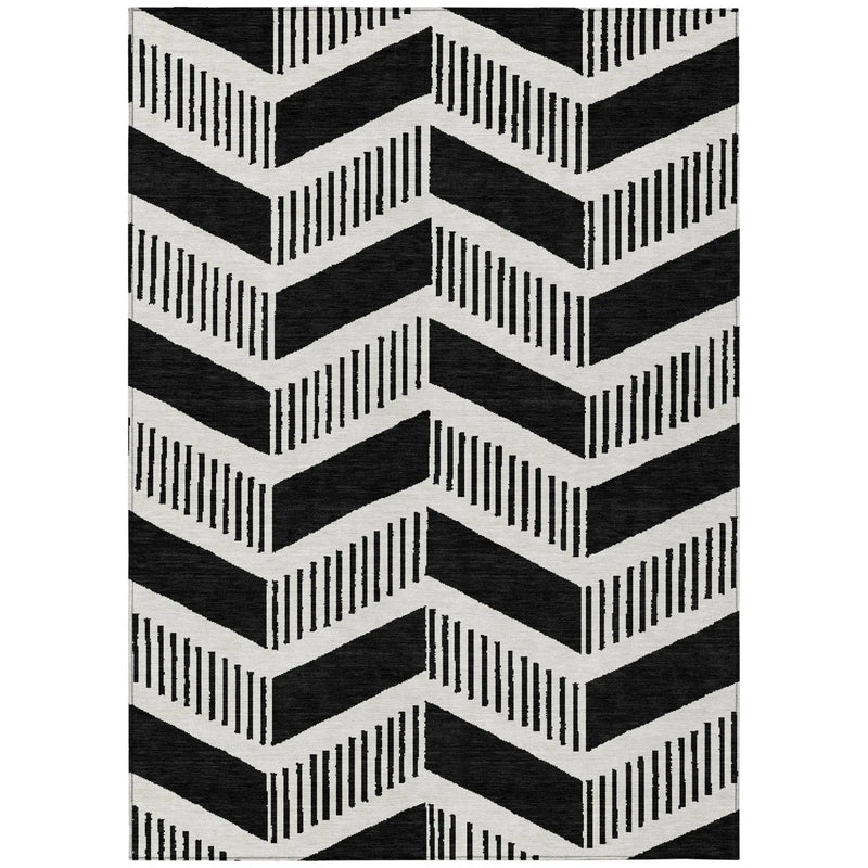 3' X 5' Black And Ivory Geometric Washable Indoor Outdoor Area Rug Homeroots Outdoor