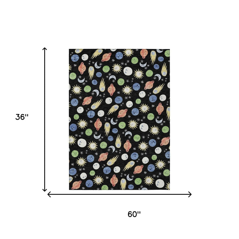 3' X 5' Black And Ivory Geometric Washable Indoor Outdoor Area Rug Homeroots Outdoor