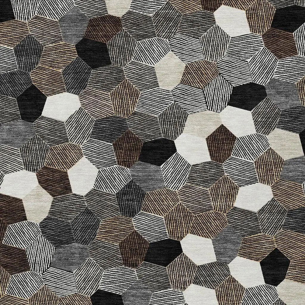 3' X 5' Black And Ivory Geometric Washable Indoor Outdoor Area Rug Homeroots Outdoor