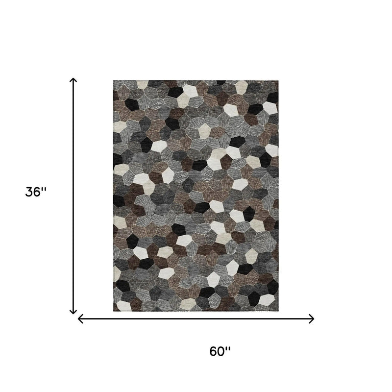 3' X 5' Black And Ivory Geometric Washable Indoor Outdoor Area Rug Homeroots Outdoor