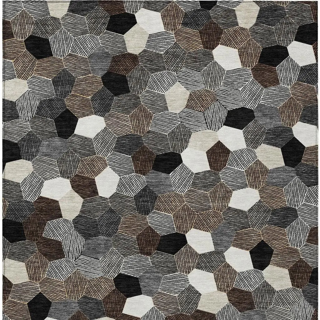 3' X 5' Black And Ivory Geometric Washable Indoor Outdoor Area Rug Homeroots Outdoor