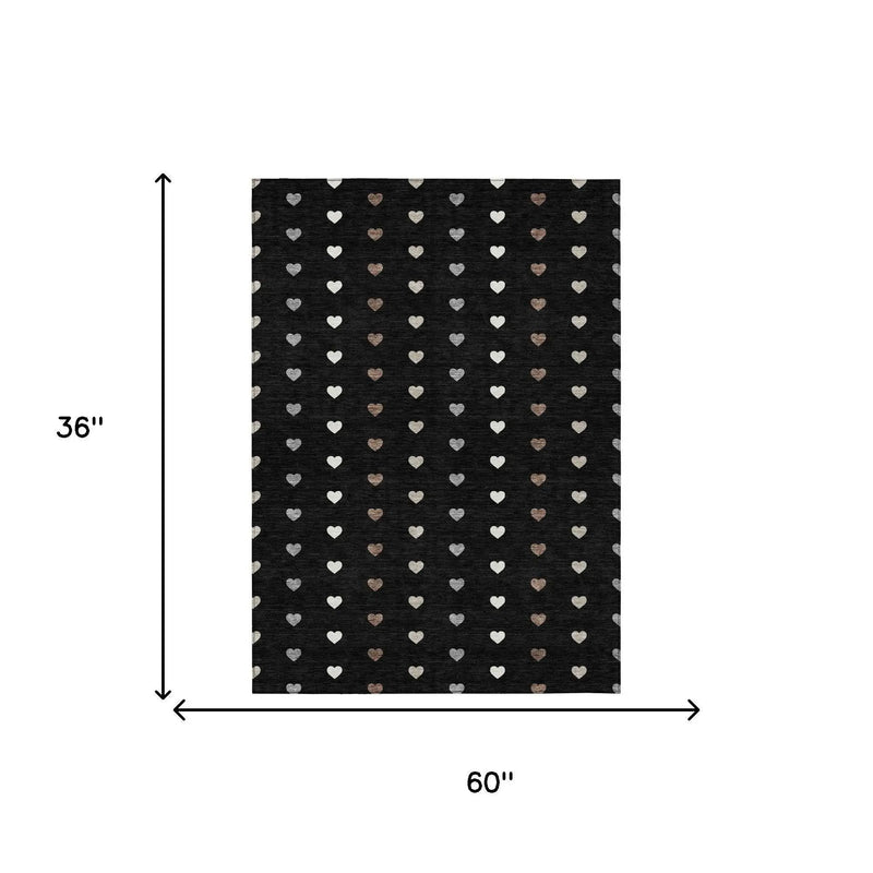 3' X 5' Black And Ivory Geometric Washable Indoor Outdoor Area Rug Homeroots Outdoor