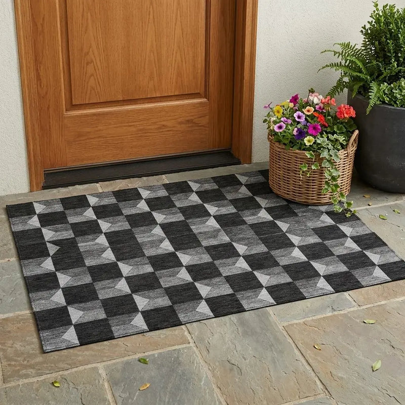 3' X 5' Black And Ivory Geometric Washable Indoor Outdoor Area Rug Homeroots Outdoor
