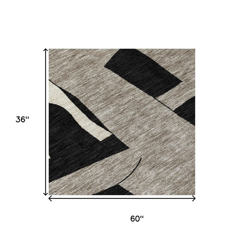 3' X 5' Black And Ivory Geometric Washable Indoor Outdoor Area Rug Homeroots Outdoor