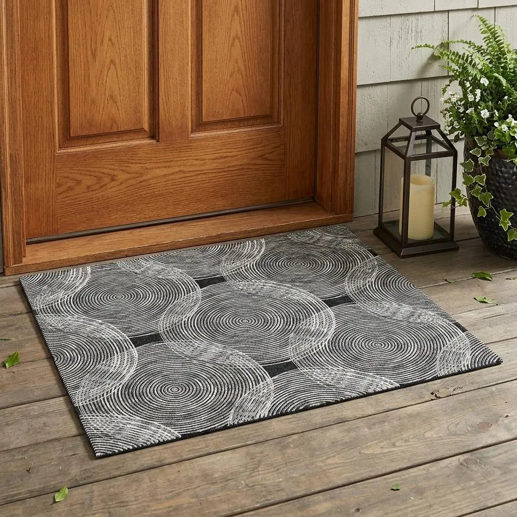 3' X 5' Black And Ivory Geometric Washable Indoor Outdoor Area Rug Homeroots Outdoor