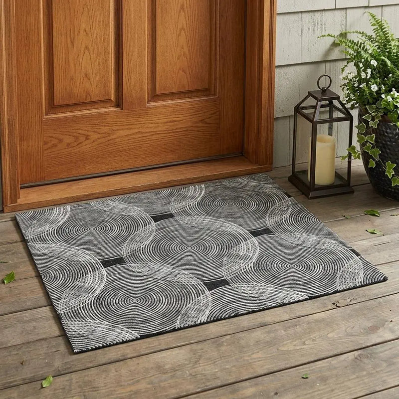3' X 5' Black And Ivory Geometric Washable Indoor Outdoor Area Rug Homeroots Outdoor
