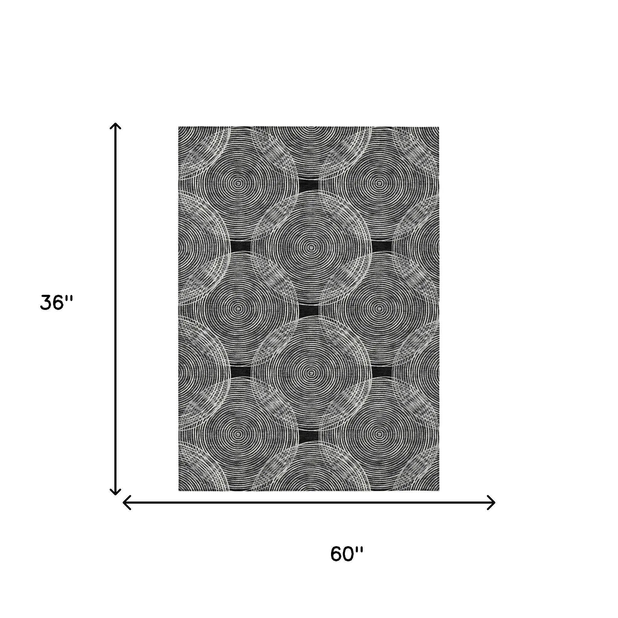 3' X 5' Black And Ivory Geometric Washable Indoor Outdoor Area Rug Homeroots Outdoor