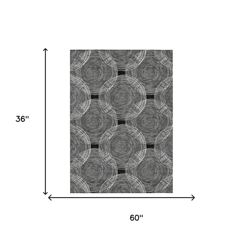 3' X 5' Black And Ivory Geometric Washable Indoor Outdoor Area Rug Homeroots Outdoor