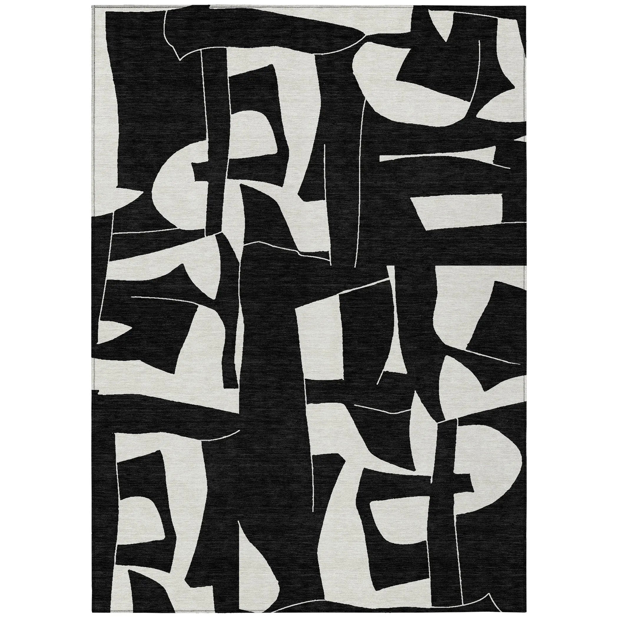 3' X 5' Black And Ivory Geometric Washable Indoor Outdoor Area Rug Homeroots Outdoor