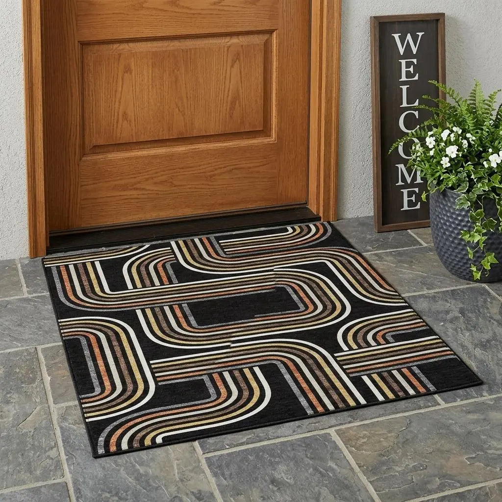 3' X 5' Black And Ivory Geometric Washable Indoor Outdoor Area Rug Homeroots Outdoor