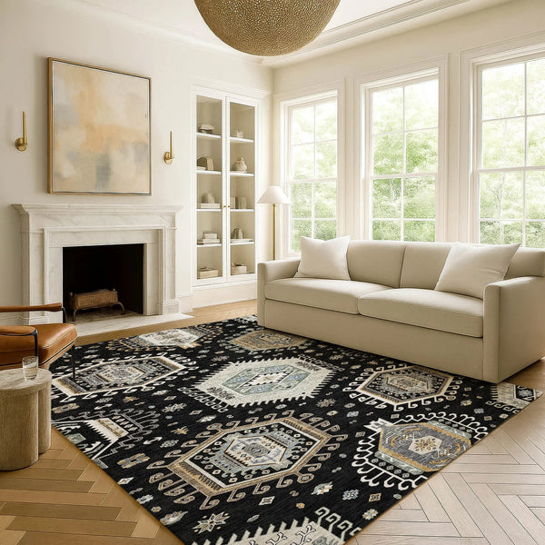 3' X 5' Black And Ivory Tribal Washable Indoor Outdoor Area Rug Homeroots Outdoor