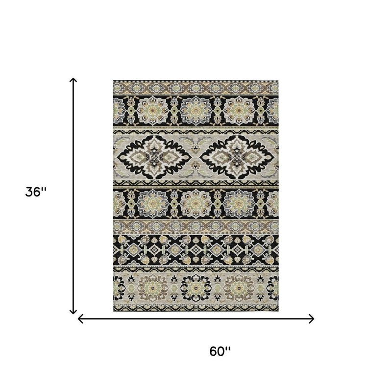 3' X 5' Black And Ivory Tribal Washable Indoor Outdoor Area Rug Homeroots Outdoor