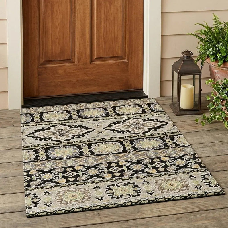3' X 5' Black And Ivory Tribal Washable Indoor Outdoor Area Rug Homeroots Outdoor