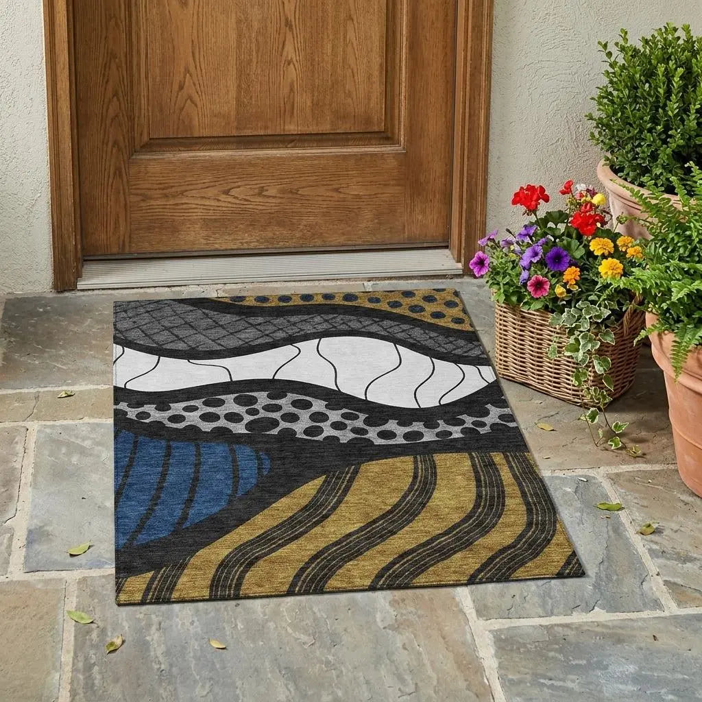 3' X 5' Black And Khaki Abstract Washable Indoor Outdoor Area Rug Homeroots Outdoor