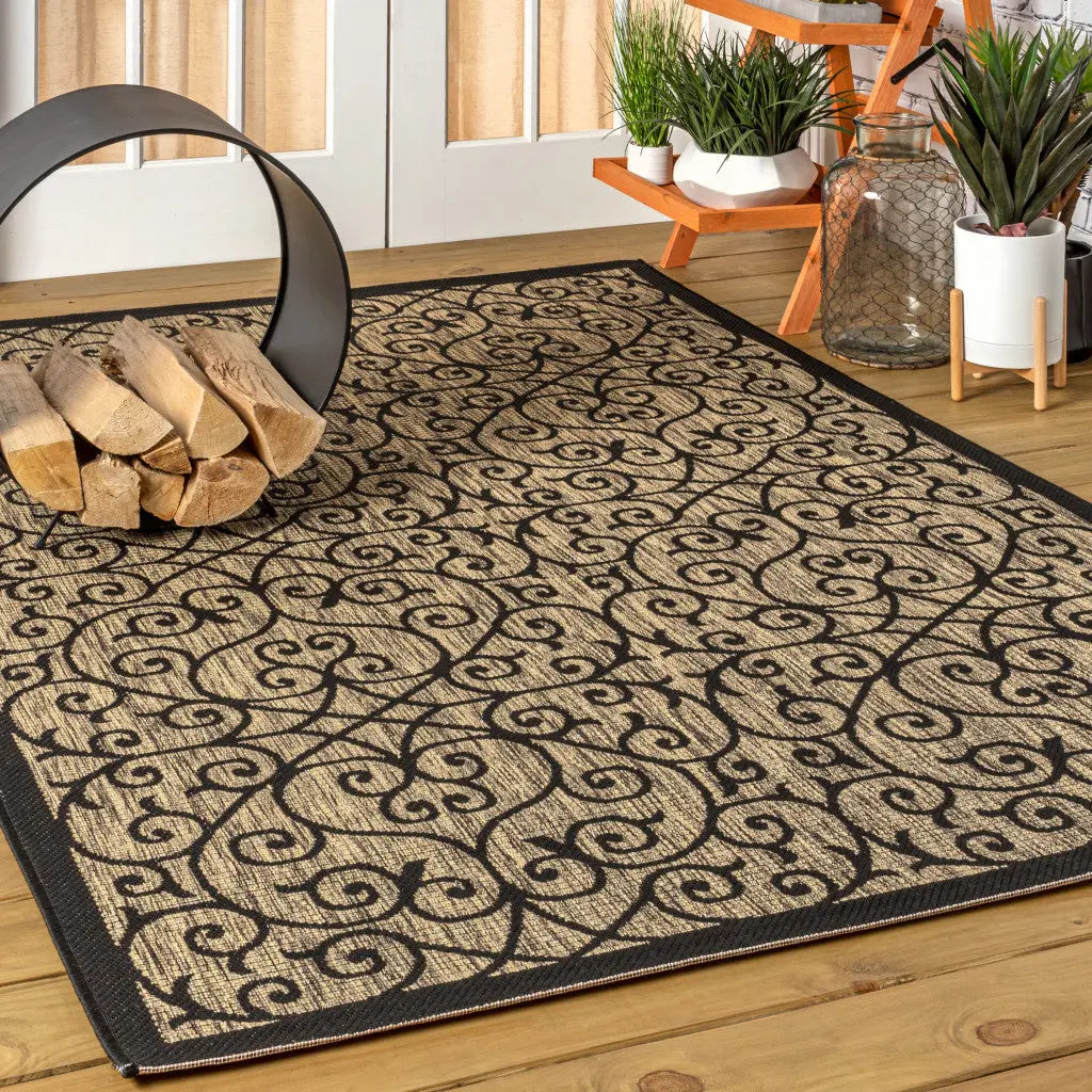 3' X 5' Black And Khaki Geometric Indoor Outdoor Area Rug Homeroots Outdoor