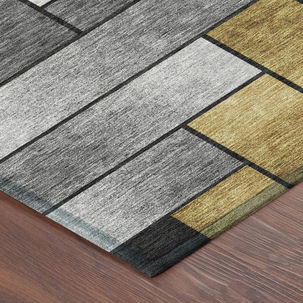 3' X 5' Black And Khaki Geometric Washable Indoor Outdoor Area Rug Homeroots Outdoor