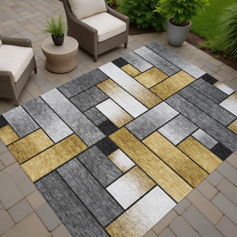 3' X 5' Black And Khaki Geometric Washable Indoor Outdoor Area Rug Homeroots Outdoor