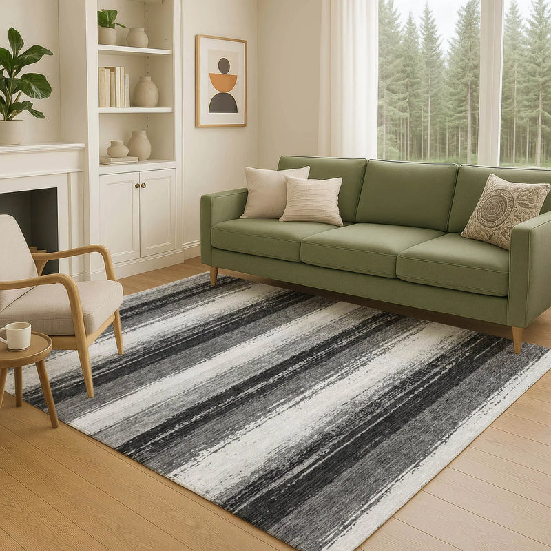 3' X 5' Black And Khaki Striped Washable Indoor Outdoor Area Rug Homeroots Outdoor