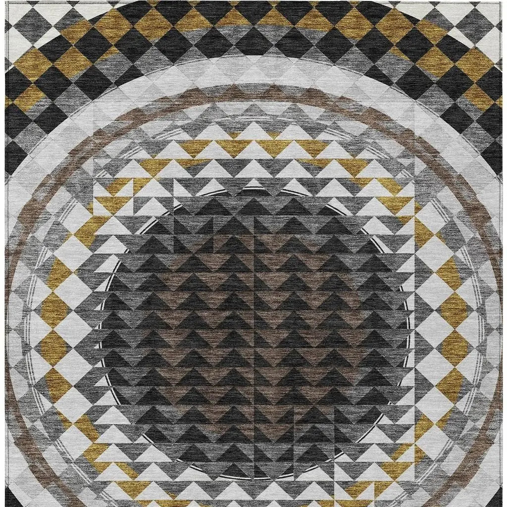 3' X 5' Black And Linen Geometric Washable Indoor Outdoor Area Rug Homeroots Outdoor
