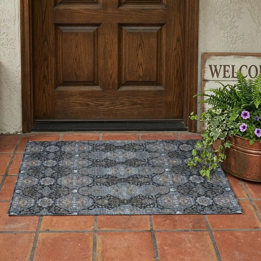 3' X 5' Black And Navy Blue Floral Washable Indoor Outdoor Area Rug Homeroots Outdoor