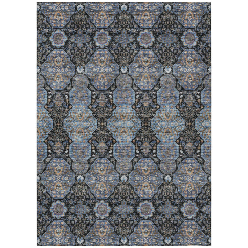 3' X 5' Black And Navy Blue Floral Washable Indoor Outdoor Area Rug Homeroots Outdoor