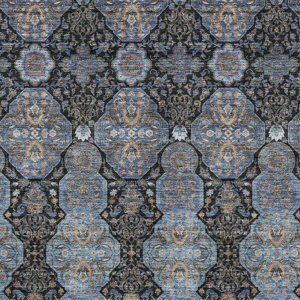 3' X 5' Black And Navy Blue Floral Washable Indoor Outdoor Area Rug Homeroots Outdoor