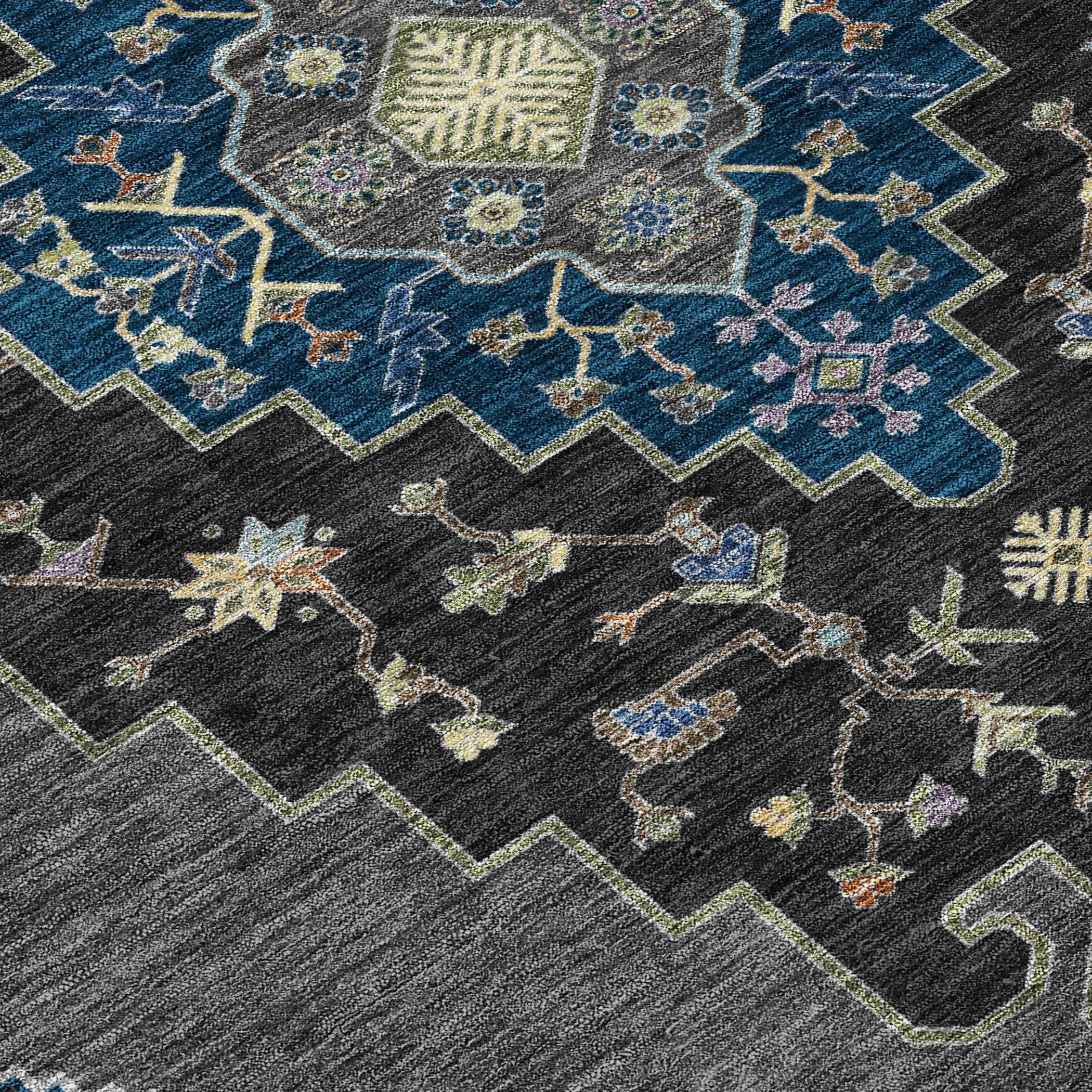 3' X 5' Black And Navy Blue Geometric Washable Indoor Outdoor Area Rug Homeroots Outdoor